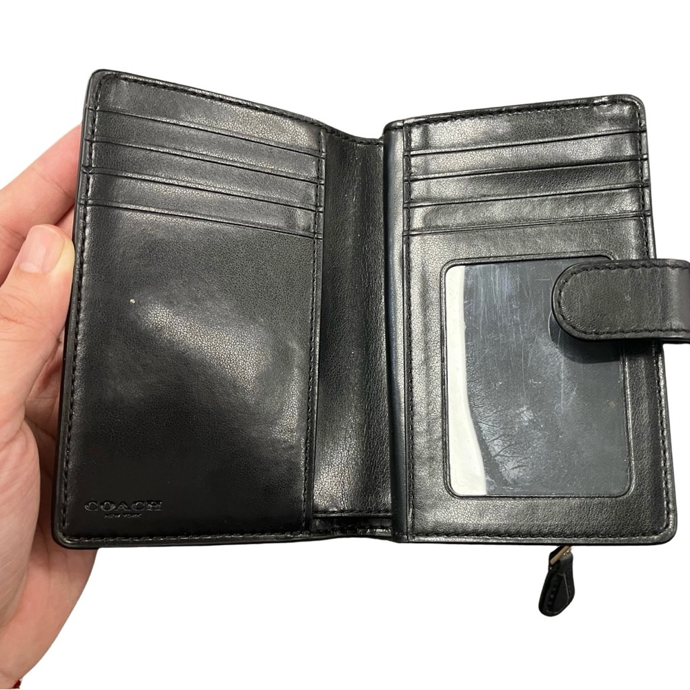 Coach Black Signature Embossed Leather Small Wallet with Gold Emblem - Picture 3 of 3